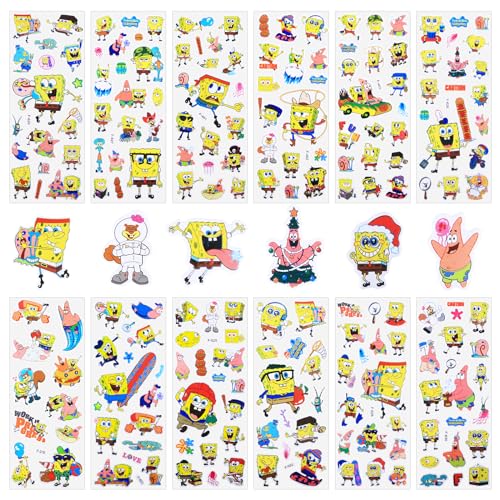 3D Aufkleber für Kinder, 12 Blatt Spongebob Sticker Set, 140+ Geschwollen Stickers, 3d Sticker Kinder für Party Taschen, Kawaii Aufkleber Kinder, Wiederverwendbare Aufkleber y2k für Scrapbooking von yumcute