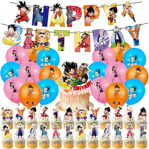 44 Stück Geburtstagsdeko Anime Geburtstag Party Deko Kindergeburtstag Set Banner Latex Ballon Geburtstag Tortendeko Geeignet für Kindergeburtstage und Mottoparty Dekorationen von yumcute