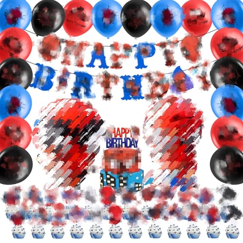 46 Stück Spider Geburtstagsdeko, Spider Kindergeburtstag Deko, Deko Geburstag Kinder Set Jungen mit Luftballon, Latexballons, Tortenaufleger, Banner, Birthday Dekorations für Themenpartys von yumcute