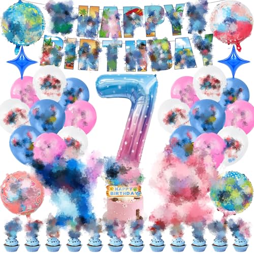 53 Stück Geburtstag Deko Set Mädchen Jungen, Themed Geburtstagsdeko für Geburtstagsparty Kinder, Luftballons Geburtstag Mädchen Jungen umfassen Banner Luftballon Tortendeko von yumcute