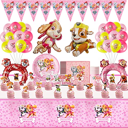 86er Pappteller Kindergeburtstag Paw Dog Patral Geburtstag Deko, Partygeschirr mit Bechern, Servietten, Tischdecke für 10 Personen von yumcute