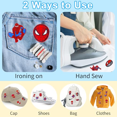 Flicken Zum AufbüGeln, Patches Zum AufbüGeln, AufnäHer Zum AufbüGeln Kinder, 16pcs Superhelden BüGelpatch, Spiderman Sticker BüGelflicken Für Textilien Kinder Kleidung Jacken Rucksäcke Jeans DIY Shirt von yumcute