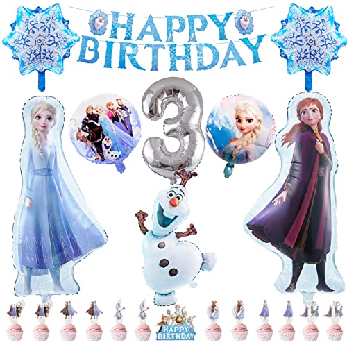 Elsa Geburtstagsparty Deko 3 Jahre, Frozen Geburtstagsdeko, Happy Birthday Frozen Luftballons, Birthday Banner, Tortendeko, Elsa Geburtstag Dekoration für Mädchen von yumcute