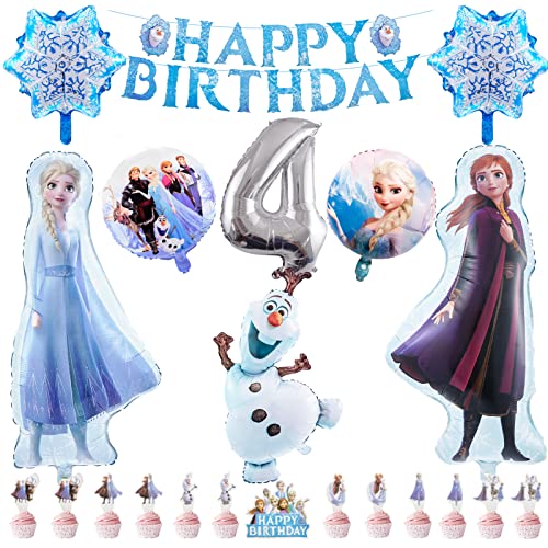 Elsa Geburtstagsparty Deko 4 Jahre, Frozen Geburtstagsdeko, Happy Birthday Frozen Luftballons, Birthday Banner, Tortendeko, Elsa Geburtstag Dekoration für Mädchen von yumcute