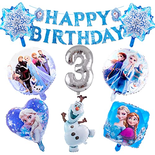 Frozen Geburtstagsdeko 3 Jahre, Deko 3. Geburtstag Mädchen, 9 Stück Frozen Geburtstagsdeko, Anna Und Elsa Geburtstagsdeko, Folienballons 3 Geburtstag Mädchen Party Dekoration Zubehör von yumcute