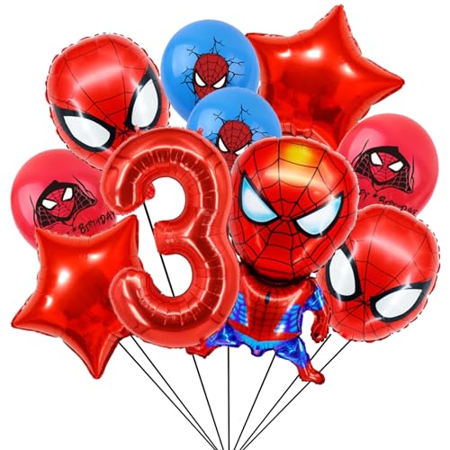 Geburtstagsdeko 3 Jahre Junge, Spider Luftballons und Ballon Geburtstag Deko Themenparty Junge, Rot Nummer 3 Ballons Kindergeburtstag Deko Latexballon und Folienballons für Happy Birthday Banner von yumcute