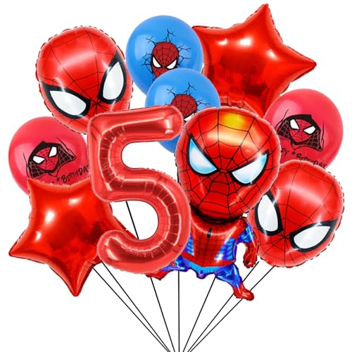Geburtstagsdeko 5 Jahre Junge, Spiderm Luftballons und Ballon Geburtstag Deko Themenparty Junge, Rot Nummer 5 Ballons Kindergeburtstag Deko Latexballon und Folienballons für Happy Birthday Banner von yumcute