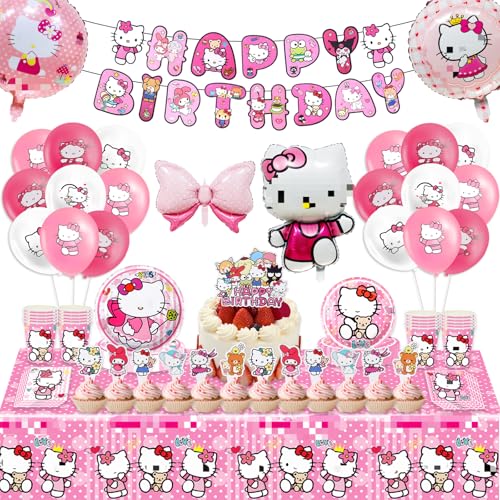 Ki-ty Pappteller Kindergeburtstag Deko, Kit-ty Partygeschirr Set , 99 Stück Kity Geburtstag Deko, Rosa Geburtstagsdeko Mädchen, Luftballon Teller Servietten Tassen Tischdecke Banner Tortendeko Ki-ty Pappteller Kindergeburtstag Deko, Kit-ty Partygeschirr Set , 99 Stück Kity Geburtstag Deko, Rosa Geburtstagsdeko Mädchen, Luftballon Teller Servietten Tassen Tischdecke Banner Tortendeko von yumcute
