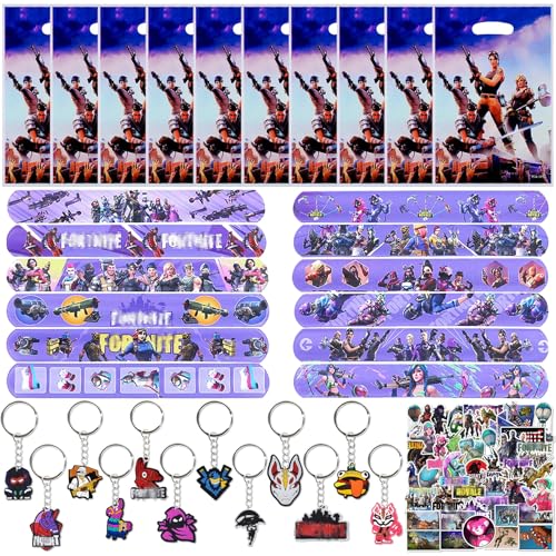 Kindergeburtstag Party Mitgebsel Set,84pcs Videospiel Gastgeschenke Pinata Füllung Give Aways Schlüsselanhänger Tattoo-Aufkleber, Schnapparmband Geschenktüten für Kindergeburtstagsparty-Zubehör von yumcute