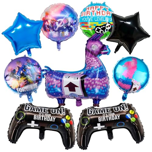 9 Stück Fortnit Luftballon Kinder Geburtstag Kit Gaming Cartoon-Charaktere Party Folienballons Große Größe Mehrfarbig Folienballons für Jungen Mädchen Kinder Geburtstagsdeko von yumcute
