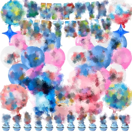 Luftballons Kinder Geburtstag Deko, 42 Stück Themed Foil Balloons Geburtstagsdeko, Party Deko Set mit Tortendeko und Happy Birthday Banner für Mädchen Junge Party Dekoration von yumcute