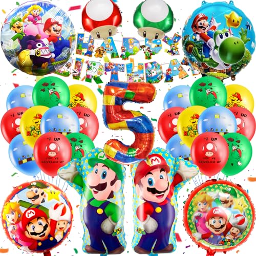 MA5 32PCS Mario Birthday Decoration 5 Years Old Balloon, Party Decorations Kids Birthday Balloon Set, Birthday Party Supplies Decoration, Happy Birthday Banner for Kids Birthday von yumcute