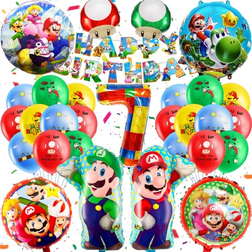 MA7 32PCS Mario Birthday Decoration 7 Years Old Balloon, Party Decorations Kids Birthday Balloon Set, Birthday Party Supplies Decoration, Happy Birthday Banner for Kids Birthday von yumcute