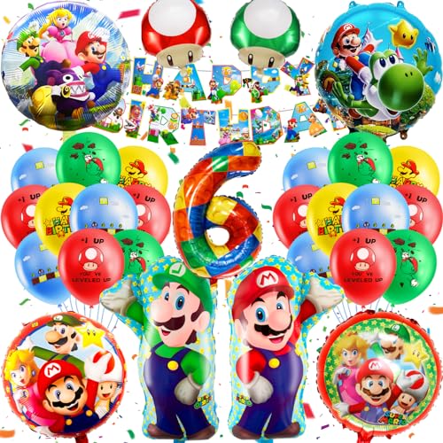 MLA6 32PCS Mario Geburtstag Deko, 6 Jahre Alt Luftballon, Kindergeburtstag Ballon Set, Geburtstagsdeko, Thema Dekoration Mit Super Mari Banner MLA6 32PCS Mario Geburtstag Deko, 6 Jahre Alt Luftballon, Kindergeburtstag Ballon Set, Geburtstagsdeko, Thema Dekoration Mit Super Mari Banner von yumcute
