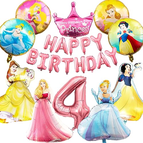 Prinzessin Geburtstag Deko, Geburtstagsdeko Mädchen, Folienballon Geburtstag Peach Luftballons, Birthday Decorations, Rosa Prinzessin und Runde Folienballon Set, Geeignet für 4 Jahre Altes Mädchen von yumcute