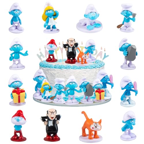 Schlümpfe Figuren Tortendeko 12 Stück Minifiguren Cartoon Tortenfiguren Set, Kinder Tortendeko Blau Smurfs, Mädchen Junge Party Geburtstag Kuchen Dekoration Geburtstags Party Liefert von yumcute