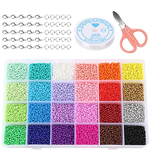 24000 Stück Perlen zum Auffädeln Erwachsene, 24 Farben Armband Perlen Set, Kleine Perlen für Armbänder Set Pastell, Beads for Bracelets, 2mm Glasperlen für Armbänder, Schmuck Selber Machen Set von yumcute