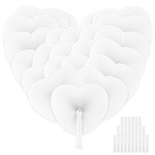 Yumucute Hochzeit Handfächer Weiß Faltfächer 24 Stück Hochzeiten Papierfächer Hochzeitsdeko Wedding Sommer Gastgeschenk Tischdekoration Vintage Geschenk (Herz) von yumcute