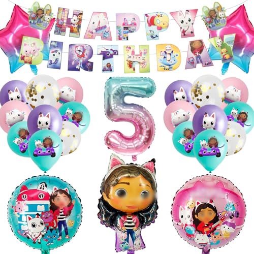ballon 27 Stück Geburtstagsdeko Mädchen Junge Deko 5 Jahre, Gabys Thema Kindergeburtstag Luftballons Decoration, Kindergeburtstag Folienballon mit Happy Birthday Banners für Kindergeburtstag Party ballon 27 Stück Geburtstagsdeko Mädchen Junge Deko 5 Jahre, Gabys Thema Kindergeburtstag Luftballons Decoration, Kindergeburtstag Folienballon mit Happy Birthday Banners für Kindergeburtstag Party von yumcute