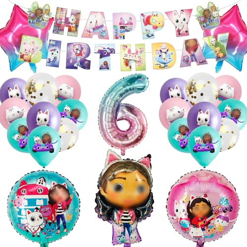 ballon 27 Stück Geburtstagsdeko Mädchen Junge Deko 6 Jahre, Gabys Thema Kindergeburtstag Luftballons Decoration, Kindergeburtstag Folienballon mit Happy Birthday Banners für Kindergeburtstag Party ballon 27 Stück Geburtstagsdeko Mädchen Junge Deko 6 Jahre, Gabys Thema Kindergeburtstag Luftballons Decoration, Kindergeburtstag Folienballon mit Happy Birthday Banners für Kindergeburtstag Party von yumcute