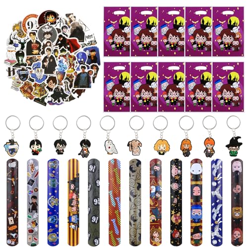 yumcute 82 Stück Kindergeburtstag Party Mitgebsel Set Harry-Thema Party Mitgebsel Set Geschenktüten Schlüsselanhänger Slap Armbänder Geeignet Geburtstags Party für Mädchen Jungen Geschenke Schwarz von yumcute