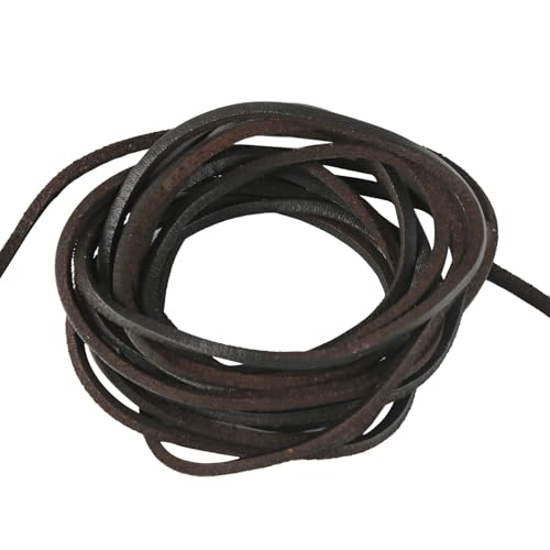 yumcute Lederband Kette, 3mm×3m Lederriemen Meterware Echtes Leder, Dunkelbraun Lederbänder Flach Band Armband Basteln, Lederschnüre für Leder Schuhspitzen, Halskette und Schmuck Herstellung von yumcute