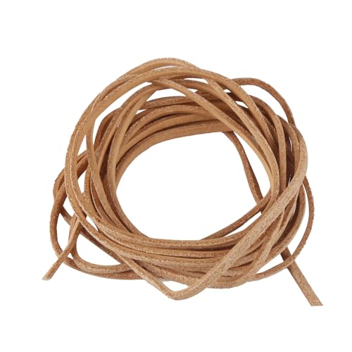 yumcute Lederband Kette, 3mm×3m Lederriemen Meterware Echtes Leder, Hellbraun Lederbänder Flach Band Armband Basteln, Lederschnüre für Leder Schuhspitzen, Halskette und Schmuck Herstellung von yumcute