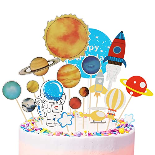 yumcute Tortendeko 18 Stück Astronauten Planet Kuchen Deko Cake Topper Torten Dekoration Tortenaufleger Kuchendeko für Mädchen Junge Geburtstagsparty Cupcake Toppers von yumcute