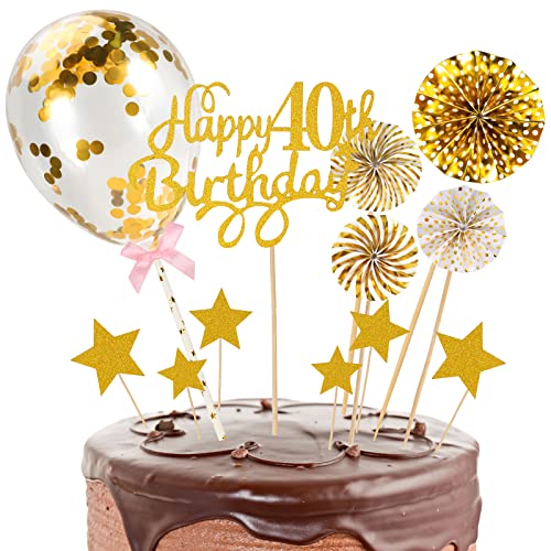 yumcute Happy 40th Birthday Cake Topper, 40th Geburtstag Tortendeko Kuchendeko Kuchen Cake Topper, Gold Tortenstecker für Mann Frau 40 Geburtstag Party Cake Dekoration von yumcute