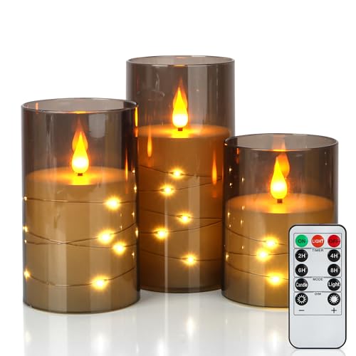 yunsheng Flammenlose LED-Kerzen mit Fernbedienung und Timer, Batteriebetriebene Flackernde Kerze mit Eingebetteten Lichterketten und Acrylhülle, 3er Set (3 x 4/5/6 Zoll) von yunsheng