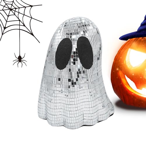 yupeuooe Discokugel-Geist – abgestuftes Tablett, Halloween-Ornamente, Glitzer-Geisterschild, Dekoration, Ornamente für Kamin, Tisch, Schreibtisch, abgestuftes Tablett, Zuhause, Urlaubsdisplay von yupeuooe