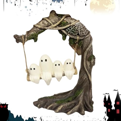 yupeuooe Geist auf einem Baum Schaukel, Geisterdekorationen, niedliche Harzfigur, Ornamente, gruselige Desktop-Dekoration für Tisch, Kamin, Hof, Spukkamin , Party von yupeuooe
