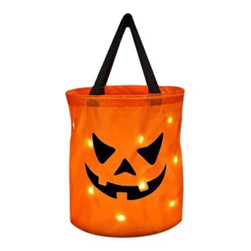 yupeuooe LED-Licht-Halloween-Süßigkeitstüten,Leuchtende Halloween-Kürbis-Tasche - Kürbis-Süßigkeitseimer-Goodie-Bags,Mehrzweck-Kürbiseimer mit großem Fassungsvermögen für Süßigkeiten, Schokolade, von yupeuooe