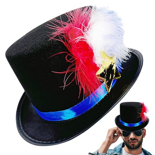 yupeuooe Patriotischer Zylinder - Stern 4. Juli Feder Zylinder Hut - Festlicher Kopfschmuck Lustige Karneval Kopfbedeckung Urlaub Parade Prop Kostüm Zubehör für Damen Herren von yupeuooe