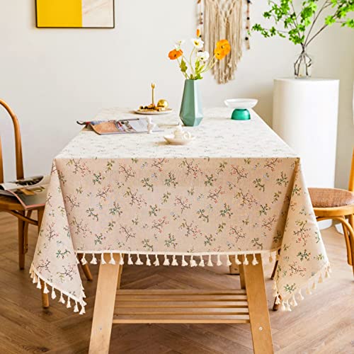 YUURAIN VUVU Vintage Verschiedene Pflanzenmuster Baumwolle Leinen Stoff Nähte Quaste Rechteckige Tischdecke für Küche,Esszimmer,Tischplatte,Dekoration,Teeparty,Hochzeiten,Bauernhaus (139x213 cm) von YUURAINVUVU