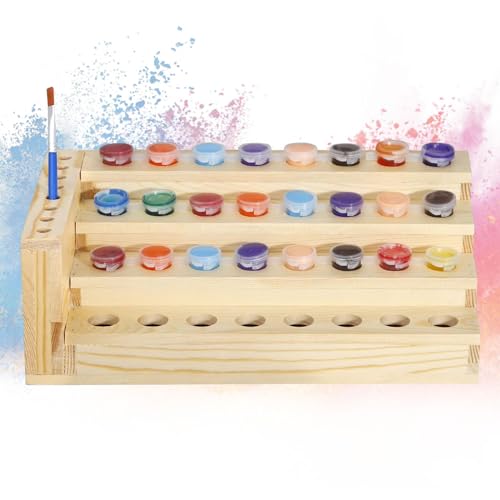 Farbregal Organizer, Farbflaschen-Organizer, Paint Rack Farbständer, Farbhalter Für 32 Flaschen 8 Pinsel, Hölzerne Farbaufbewahrungsbehälter Für Malliebhaber von yybng