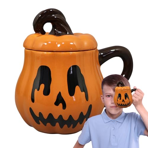yybng Halloween Tasse | Keramik Kürbis Teetasse mit Deckel und Griff,350ml Trinkgefäß Für Heiße Und Kalte Getränke Herbst Küche yybng Halloween Tasse | Keramik Kürbis Teetasse mit Deckel und Griff,350ml Trinkgefäß Für Heiße Und Kalte Getränke Herbst Küche von yybng