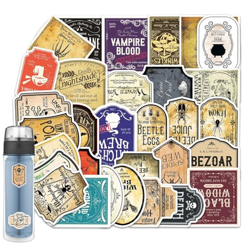 Trankaufkleber Flaschen - Vintage Art Label Set, Fantasy -Klebersammlung | Wasserdichte gedruckte Dichtungen zum Dekorieren von Tassen Laptop -Telefon -Skateboardglasbehältern, ideales gotisches von yztju