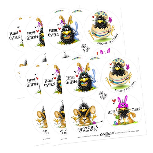 Sticker Frohe Ostern - 24 Aufkleber rund 40 mm Osterhase - Ostersticker Geschenkverpackung Geschenk Deko Osterpost Etiketten mit HASE - zAcheR-fineT von zAcheR-fineT-design