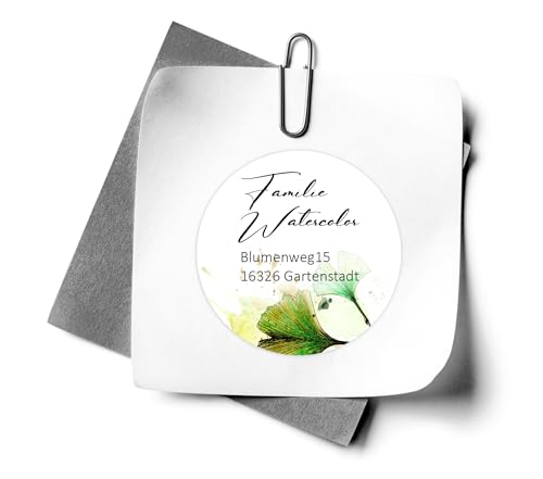 Adressaufkleber selbstklebend personalisiert - Ginkgo - Aquarell - Runde Adressetiketten Buchaufkleber MOTIVAUSWAHL von zAcheR-fineT von zAcheR-fineT-design