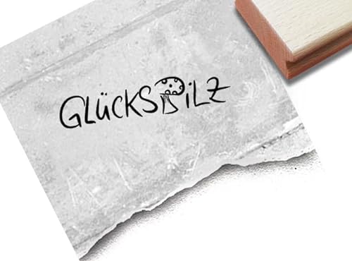 Stempel Glückspilz - Textstempel mit Pilz Glückwünsche Glück Glücksbringer Karten Geschenkanhänger Basteln Deko Scrapbook Bullet Stamp - zAcheR-fineT (klein ca. 48 x 10 mm) von zAcheR-fineT-design