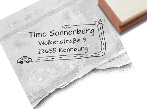 Stempel Individueller Adressstempel STRAßE mit Auto - Kinderstempel personalisiert Name Adresse, Kita Schule Geschenk für Kinder - zAcheR-fineT von zAcheR-fineT-design