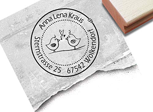 Stempel Individueller Adressstempel rund VOGEL-GEZWITSCHER - Poststempel Familienstempel personalisiert Name Adresse Tiere, Geschenk - zAcheR-fineT von zAcheR-fineT-design