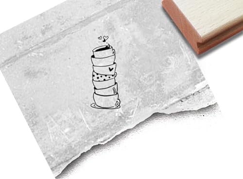 Stempel Kaffeeklatsch - Kaffee Tassen Stapel - Motivstempel für Küche und Büro - Karten Etiketten selbst gemacht Tischdeko Scrapbook - zAcheR-fineT (klein ca. 20 x 48 mm) von zAcheR-fineT-design