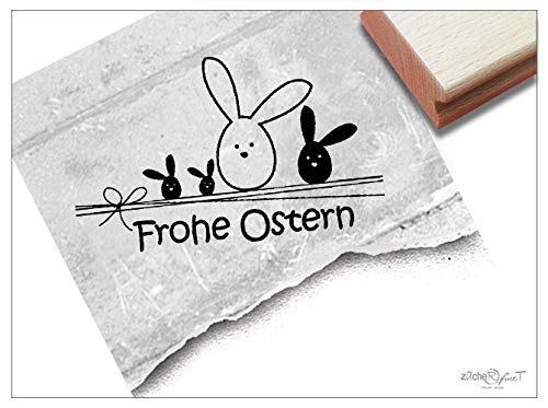 Stempel Osterstempel FROHE OSTERN mit süßen Hasen - Textstempel zum Osterfest Ostergrüße Karten Geschenkanhänger Geschenk Osterdeko - zAcheR-fineT von zAcheR-fineT-design