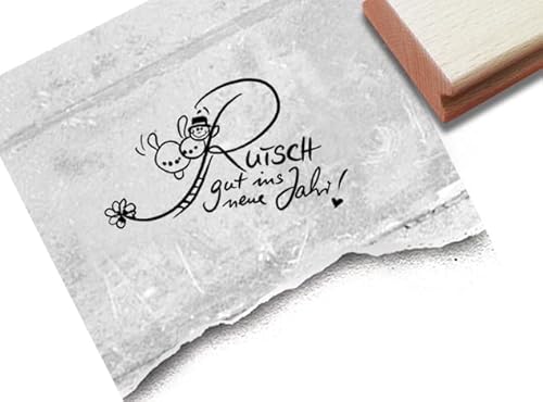 Stempel Rutsch gut ins neue Jahr! mit Schneemann - Silvester Stempel Glückwünsche Guten Rutsch Neujahr - Karten Tischdeko Scrapbook - zAcheR-fineT (klein ca. 42 x 24 mm) von zAcheR-fineT-design