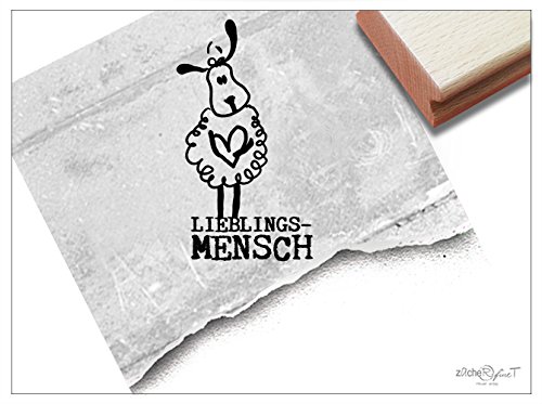 Stempel - Textstempel LIEBLINGSMENSCH mit Susi Schaf - Motivstempel Bildstempel für Grüße zum Valentinstag Karten Basteln Deko- von zAcheR-fineT von zAcheR-fineT-design