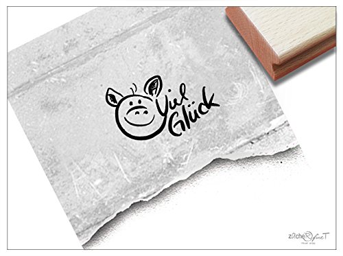 Stempel - Textstempel VIEL GLÜCK handschriftlich mit Schwein - Schriftstempel Glückwünsche Glücksbringer Deko - von zAcheR-fineT von zAcheR-fineT-design