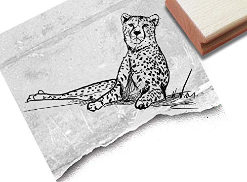 Stempel Tierstempel GEPARD, Zeichnung - Motivstempel Tier Afrika Karten Servietten Basteln Kunst Deko Design Scrapbook - zAcheR-fineT (groß ca. 58 x 102 mm) von zAcheR-fineT-design