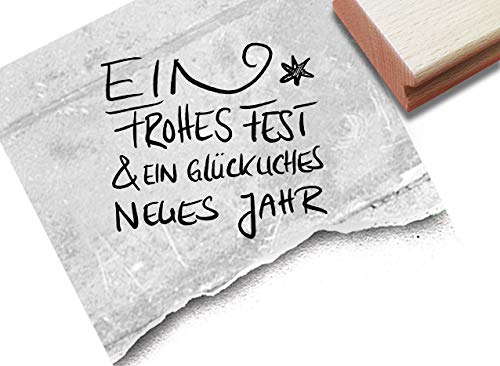 Stempel Weihnachtsstempel - EIN Frohes Fest & EIN glückliches neues Jahr - Textstempel Karten Geschenkanhänger Deko Geschenk - zAcheR-fineT (groß ca. 54 x 58 mm) von zAcheR-fineT-design